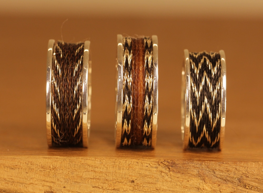 horse hair jewelry - silver rings with woven silver wire and horse hair
