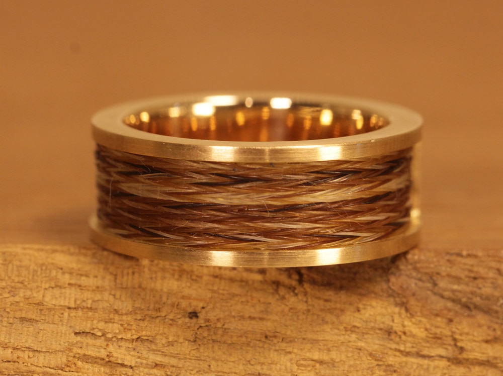 matte rose gold ring with woven horse hair