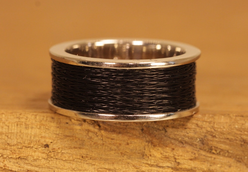 wide beautiful ring with black horse hair