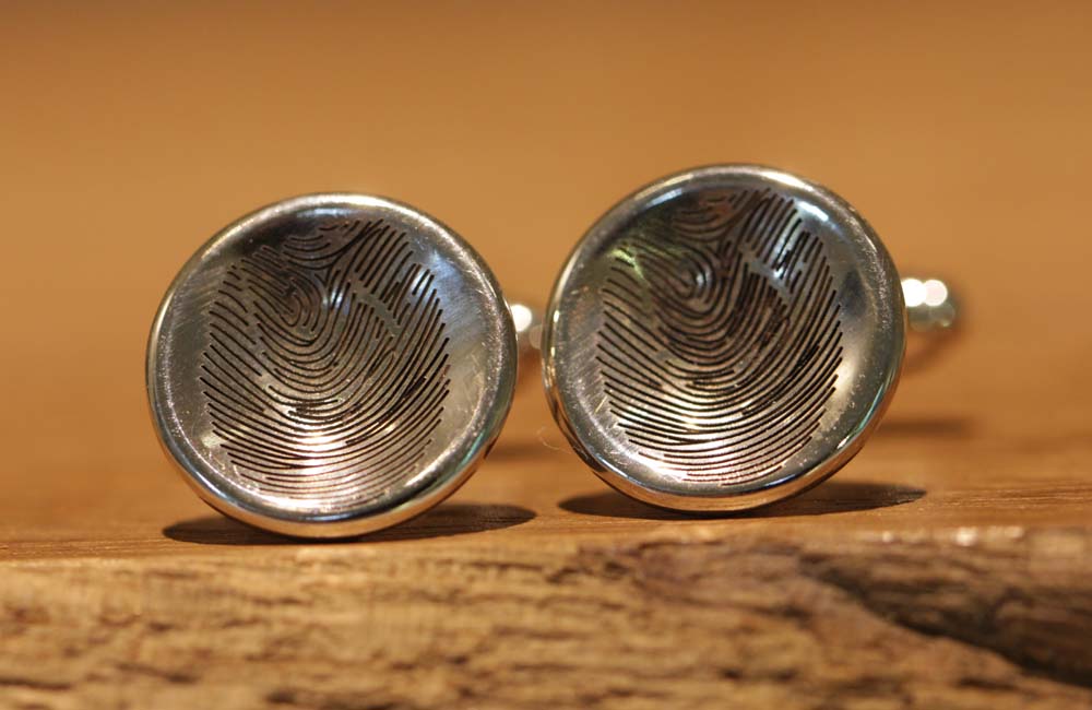 fingerprint engraving cufflinks silver