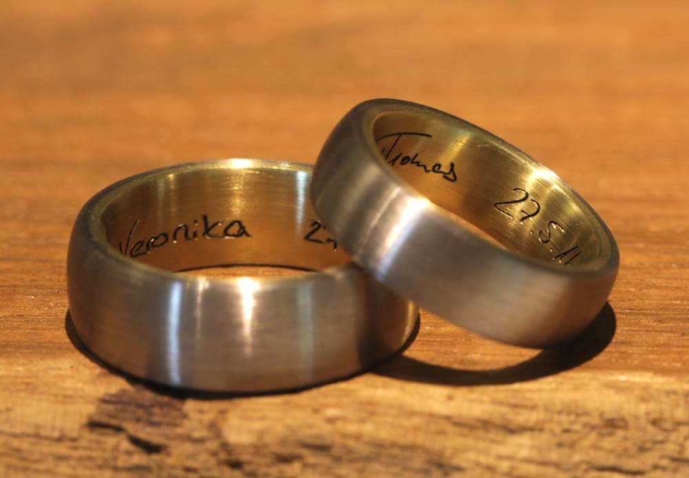 anneaux de mariage plus larges anneaux de mariage anneaux à souder en deux couleurs avec gravure au laser de votre propre écriture