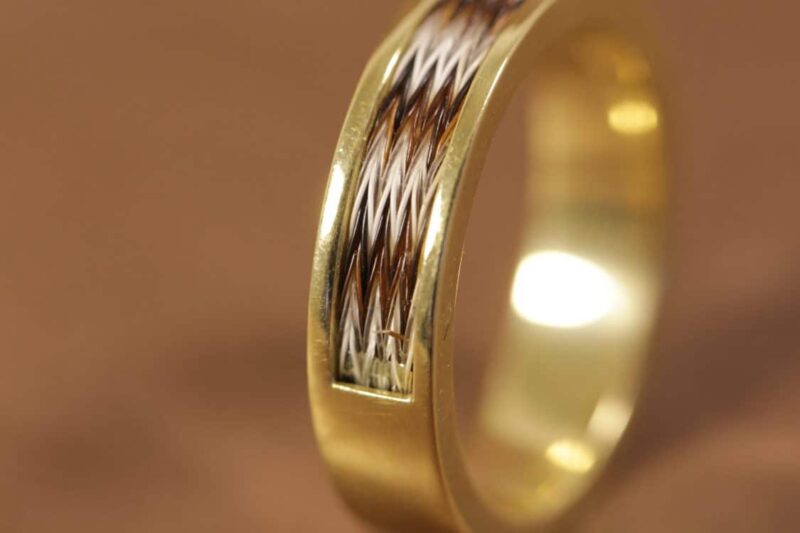 yellow gold ring with horse hair