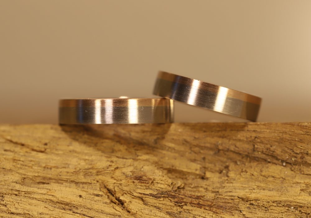 Square Wedding Rings Two-Tone Disc Ring Rose Gold Gray Gold