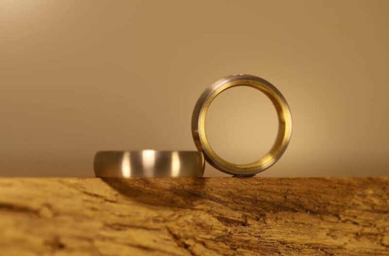 Anillos de boda anillos de soldadura de dos tonos 950 paladio y 750 oro amarillo