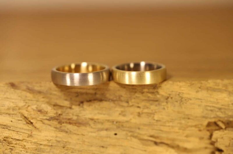 Alliances de mariage anneaux à souder bicolores en or rose 585 et en or gris