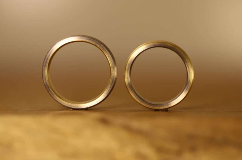 Alliances de mariage anneaux à souder bicolores en or rose 585 et en or gris