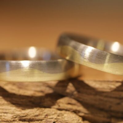 Alliances de mariage anneaux de vague or jaune 585 et or gris
