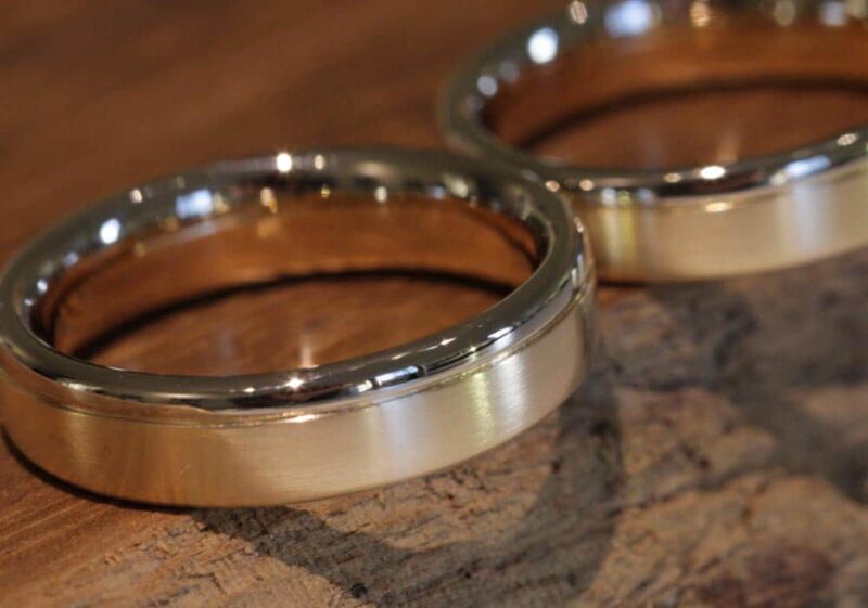 Anillos de boda elegantes anillos de pastel oro amarillo 585 mate pulido y oro gris pulido