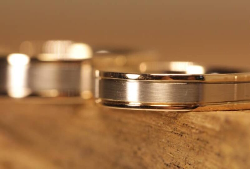 Wedding rings disc rings made of 585 gray gold and red gold