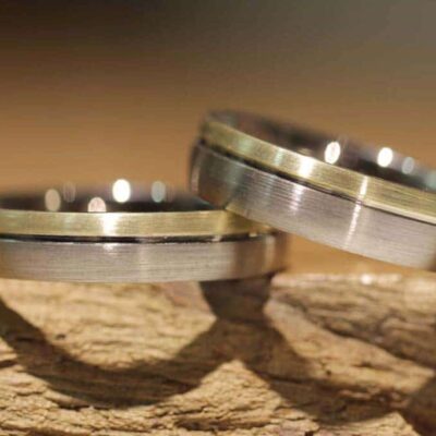 Wedding rings disc rings 585 gray gold and 585 yellow gold