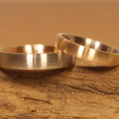 Wedding rings made in Schmuckgarten Women's ring outside rose gold inside gray gold Men's ring outside gray gold inside rose gold