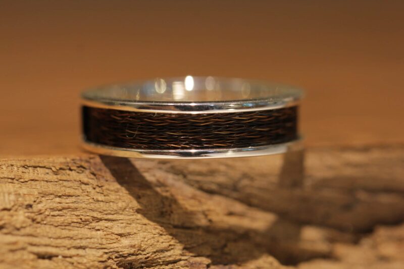 Horse hair jewellery, ring in silver with woven horse hair