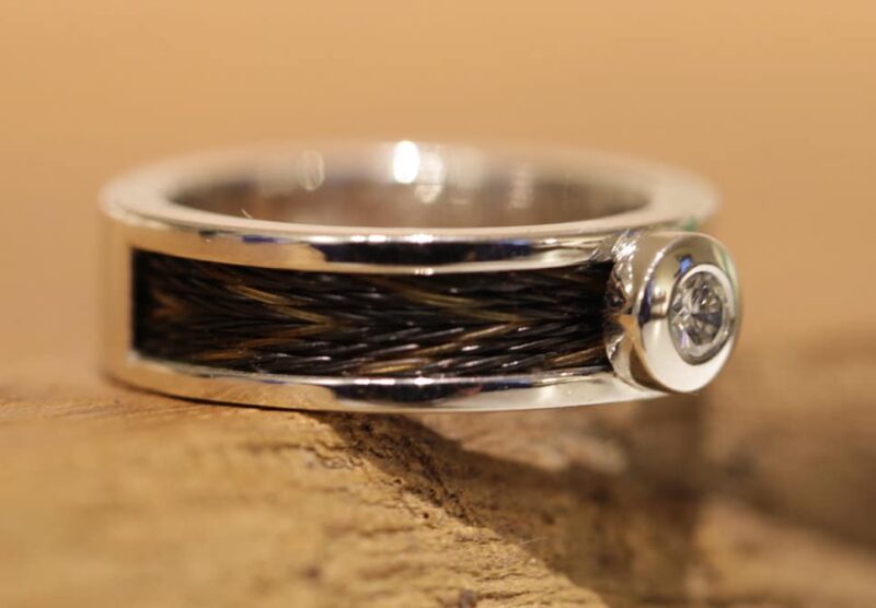 Horse hair ring 925 silver with single stone