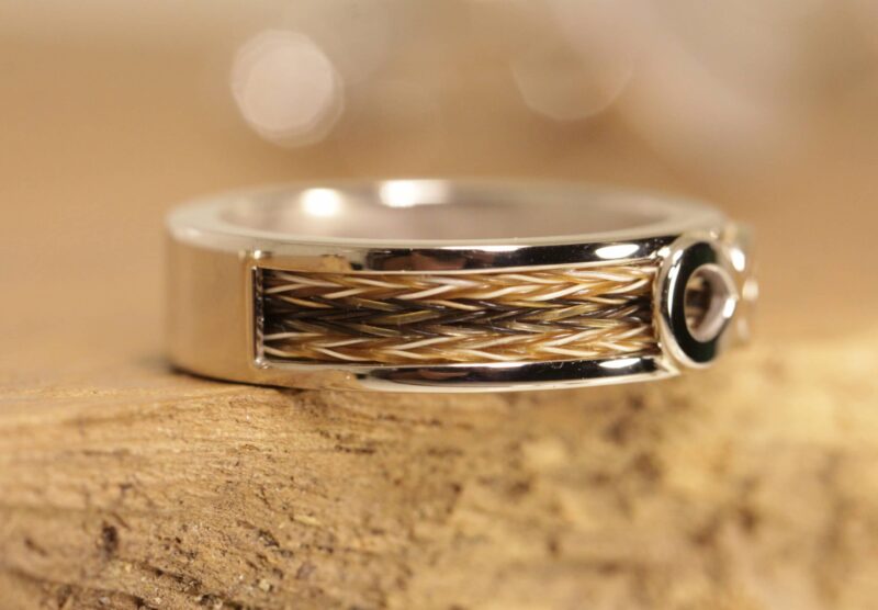 Horse hair ring 585 white gold with infinity symbol