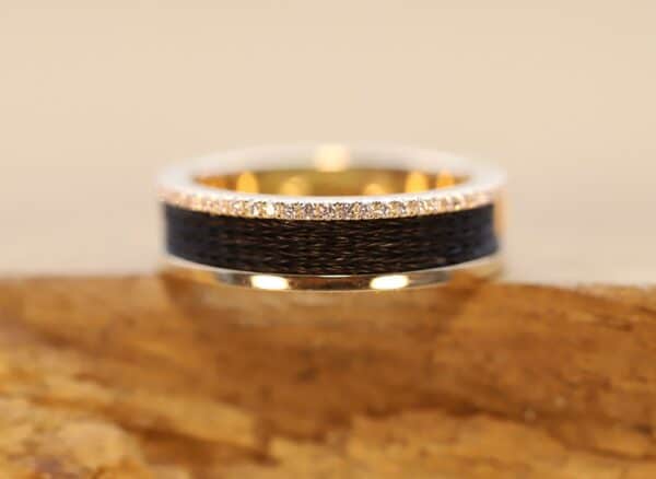 Horse hair ring 585 rose gold with diamonds