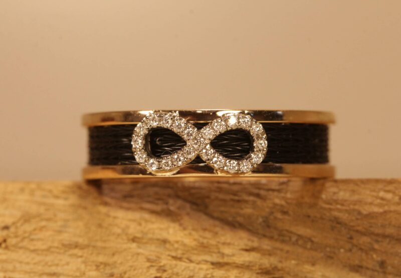 Horse hair ring 585 rose gold with an infinity sign and brilliant-cut diamonds
