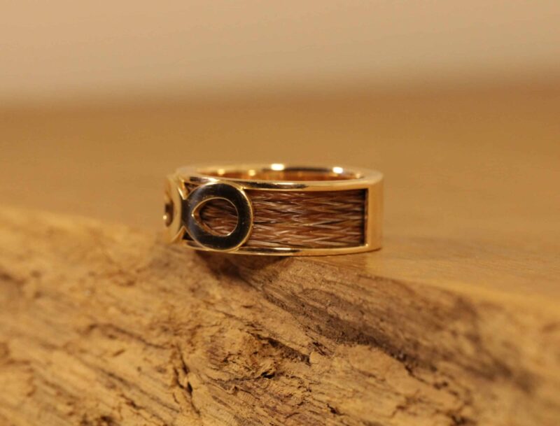 Horse hair ring 585 rose gold with infinity sign