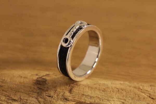 Horse hair ring 925 silver with bridle