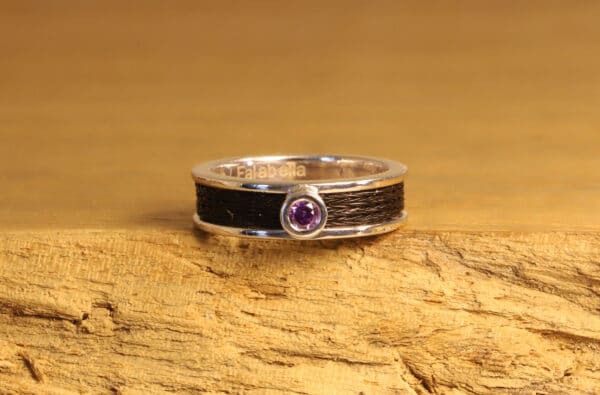 Horse hair ring 925 silver with single stone