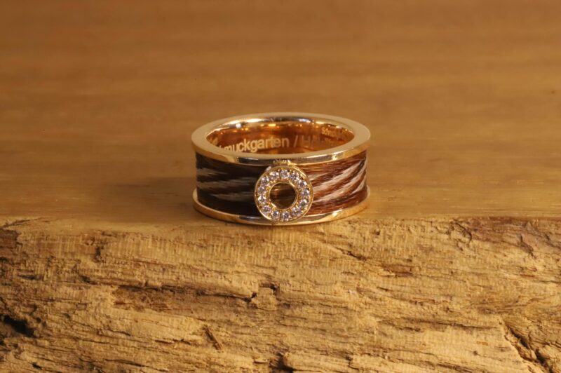 Horse hair ring 585 rose gold with brilliant donut