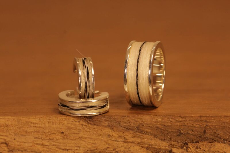 Schmuck Set mit gewebten Pferdehaar Ring und Creolen aus 925er Silber