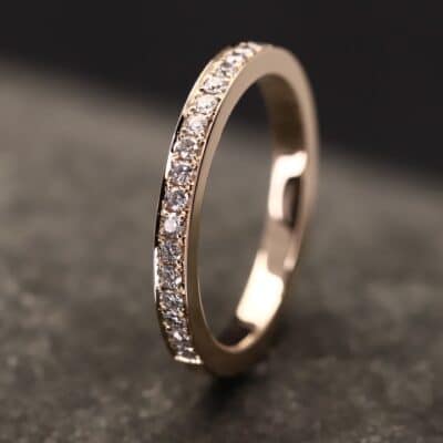 Beisteckring mit Fadenfassung in 585er Rosegold mit synthetischen Brillanten je 0,015ct