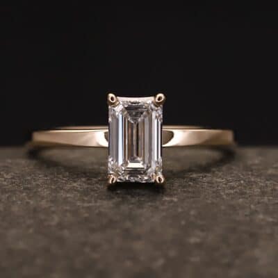 Verlobungsring 585er Rosegold mit 1 ct synthetischem Diamanten im Smaragd Schliff - Emerald Cut
